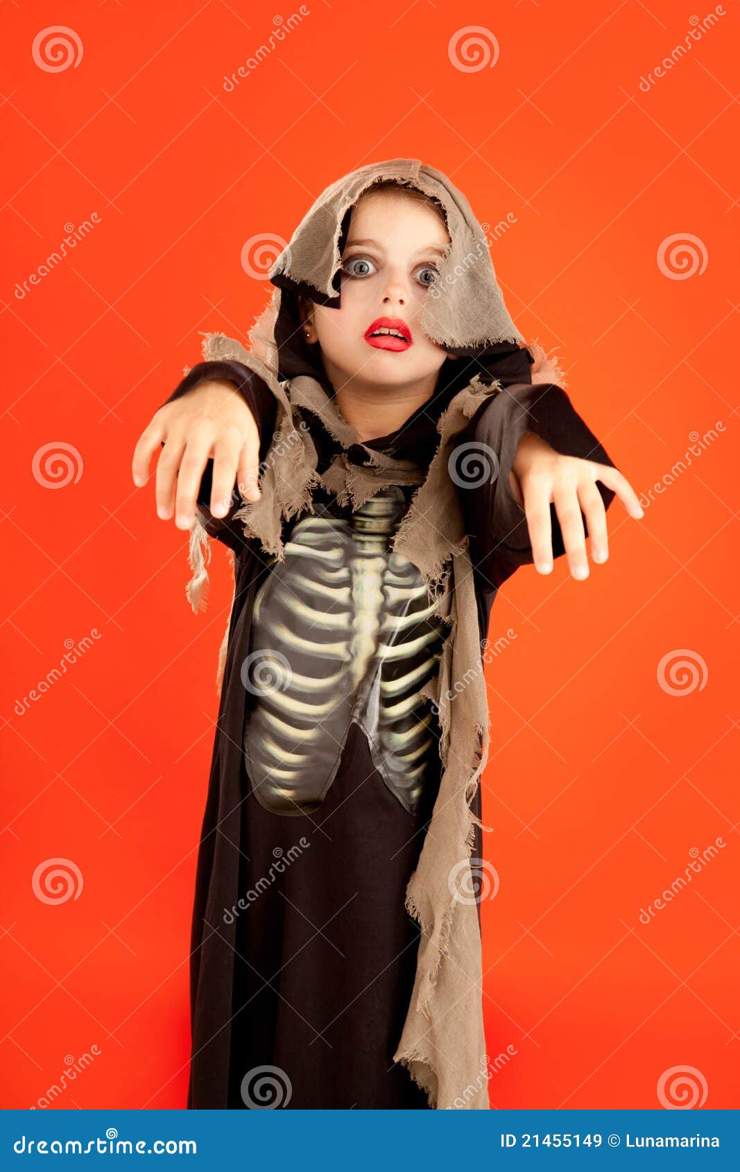 Halloween Kid Girl Costume On Orange Stock Image - Image of burlap