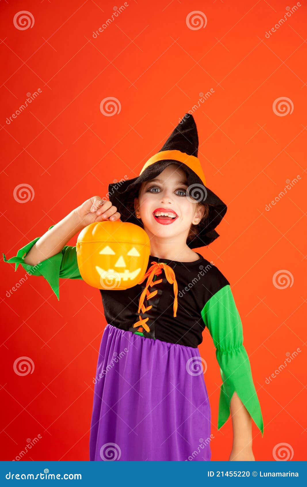 Halloween Kid Girl Costume on Orange Stock Photo - Image of childhood ...