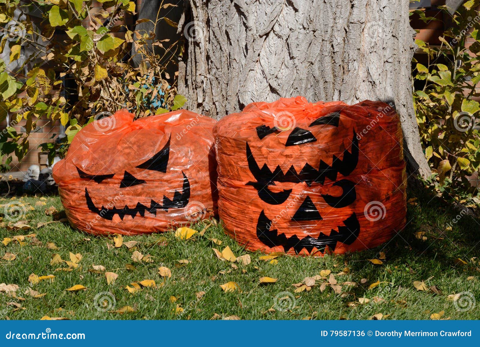 Halloween Leaf bags stock photo. Image of grinning, trash 79587136