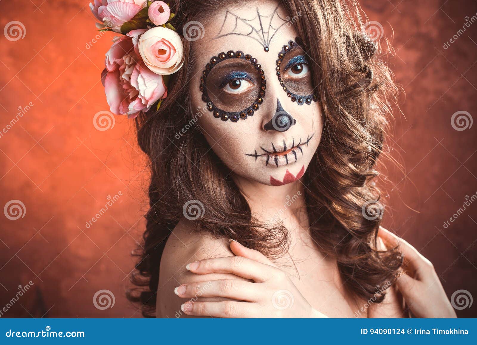 Halloween Makeup Woman of Santa Muerte Stock Photo - Image of ...