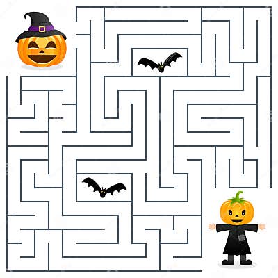 Halloween Maze - Scarecrow and Pumpkin Stock Vector - Illustration of ...