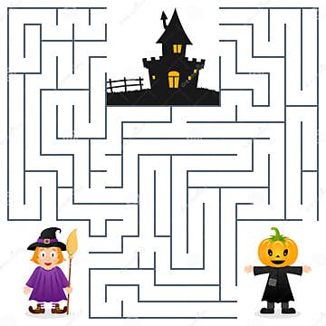 Halloween Maze - Scarecrow & Witch Stock Vector - Illustration of magic ...