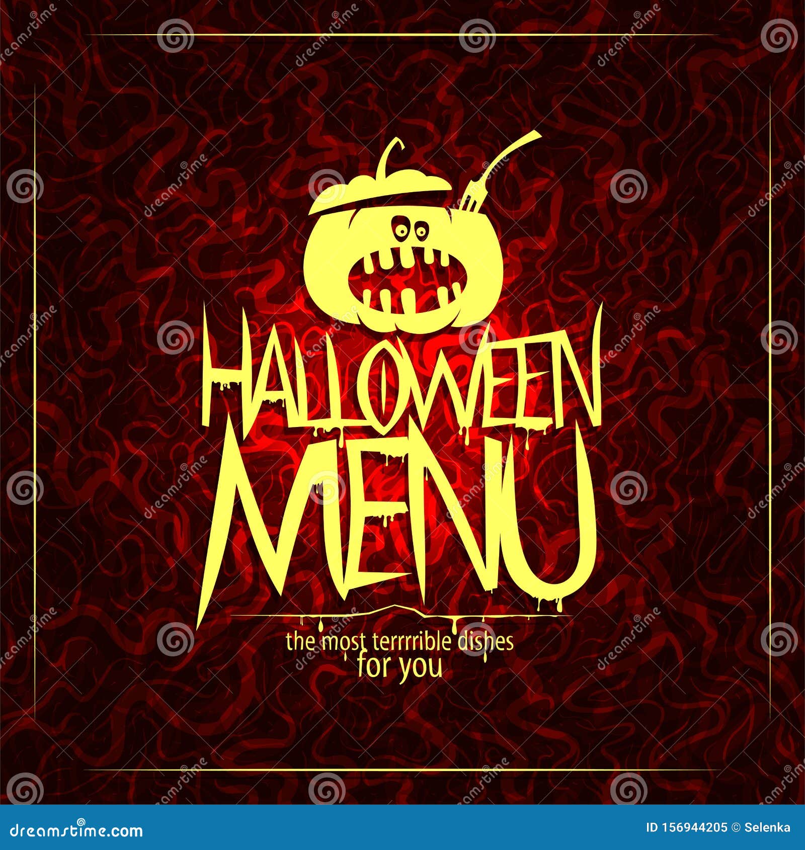 Halloween Menu Card Cover with Pumpkin Cauldron Stock Vector