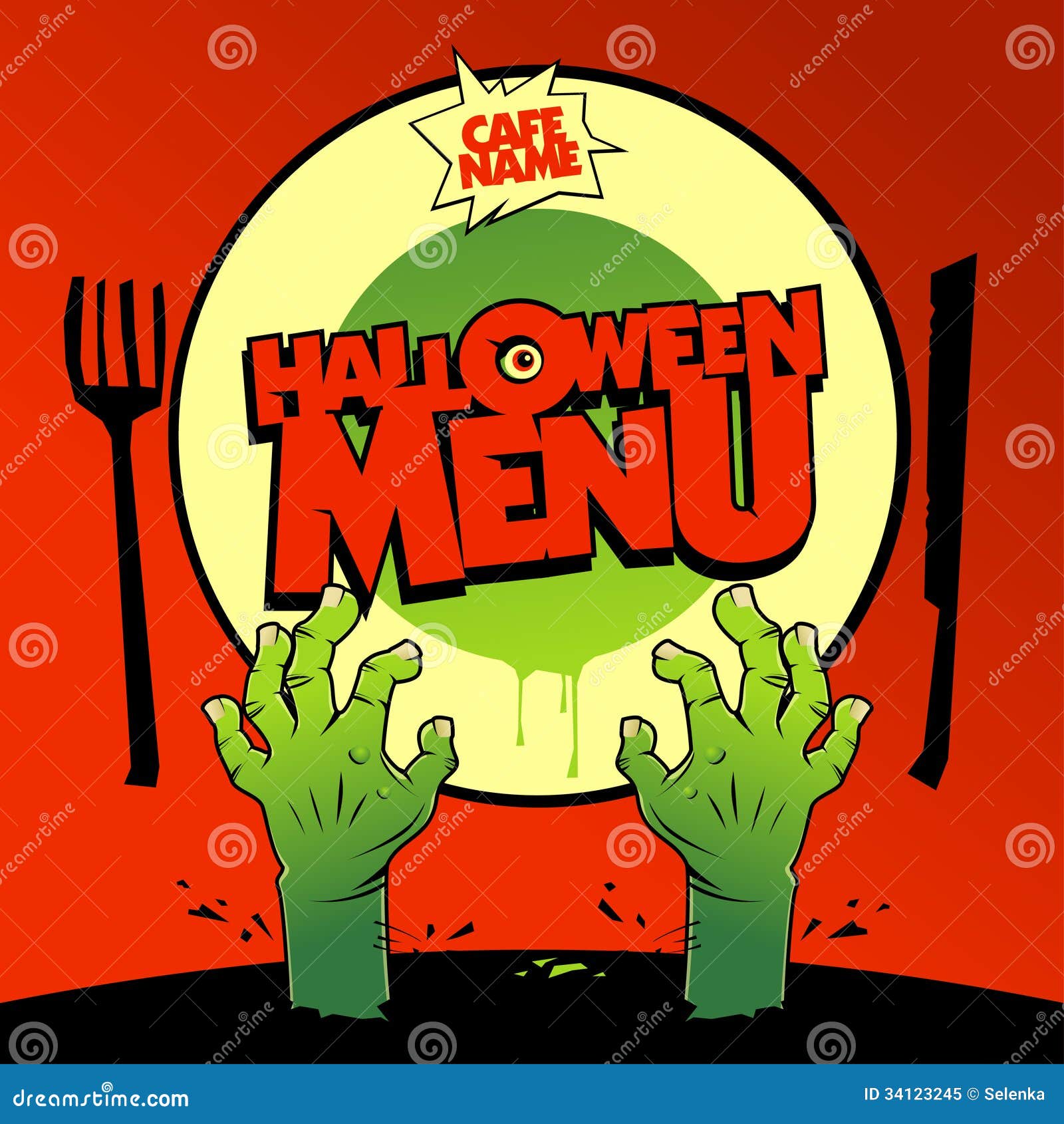 Halloween Menu Card Design with Zombie Stock Vector Illustration of