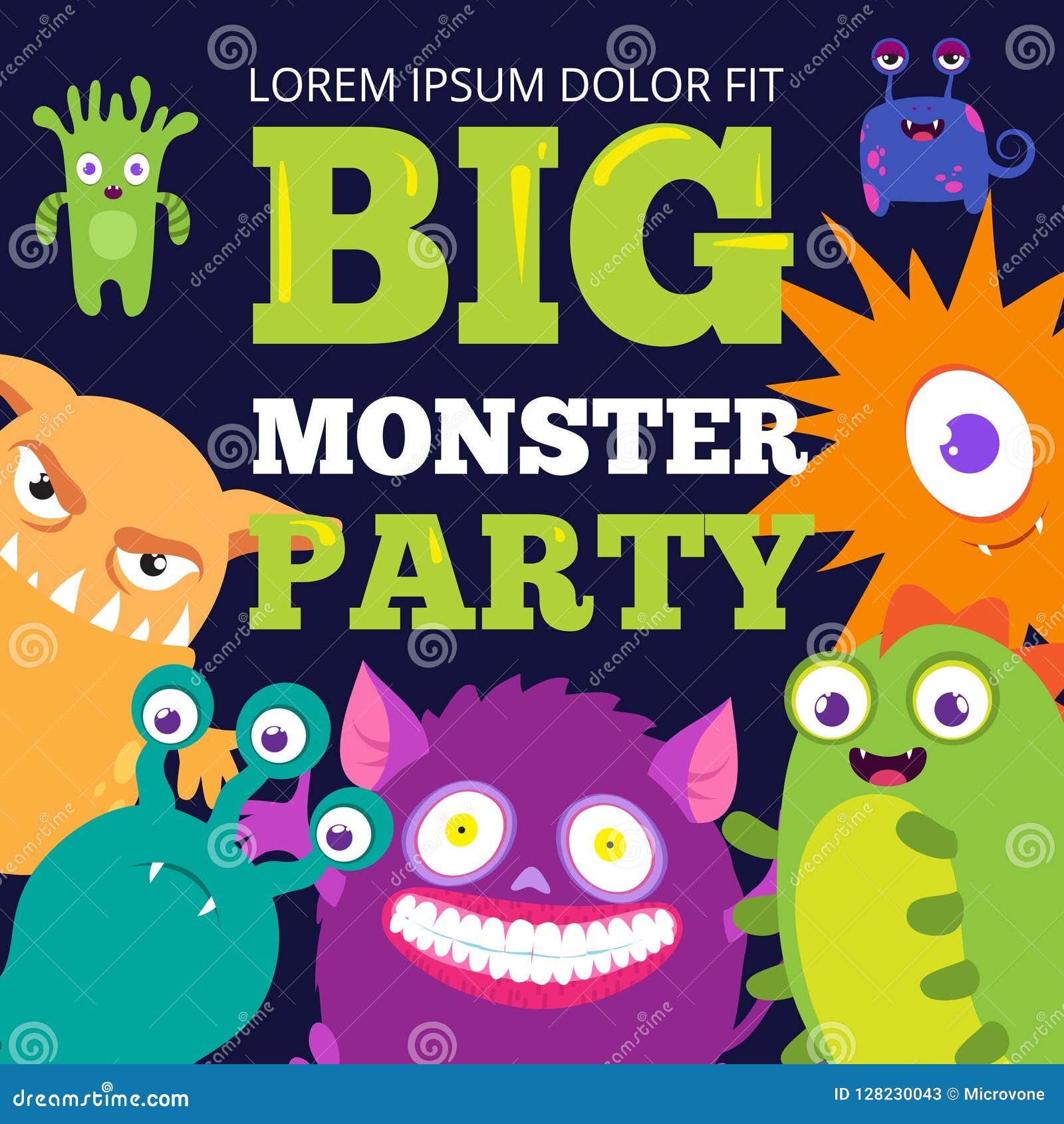 halloween monster party banner template with cute cartoon characters