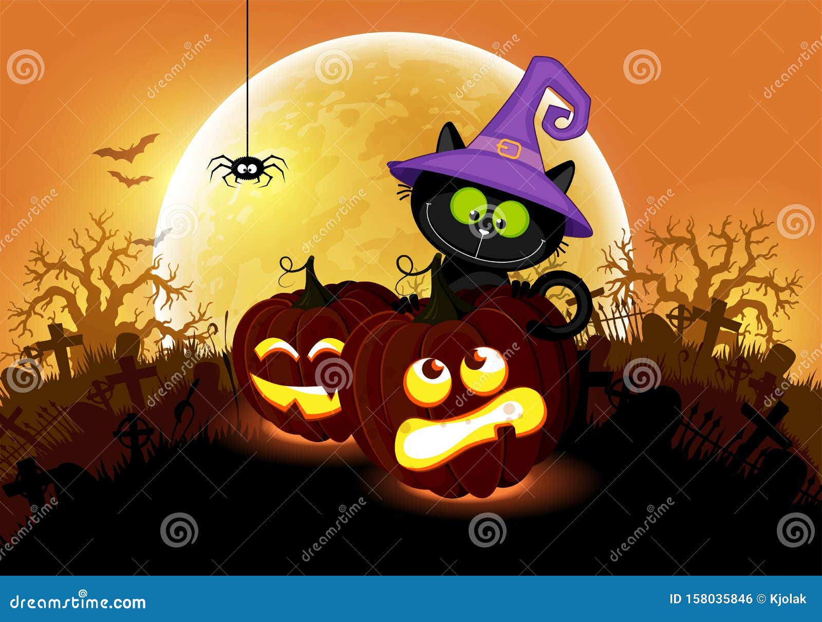Halloween. Black Cat and Pumpkins on a Background of the Big Moon. Hand Drawing Cartoon Illustration Stock Illustration - Illustration of fairytale, banner: 158035846 Halloween. Black Cat and Pumpkins on a Background of the Big Moon. Hand Drawing Cartoon Illustration Stock Illustration - Illustration of fairytale, banner: 158035846