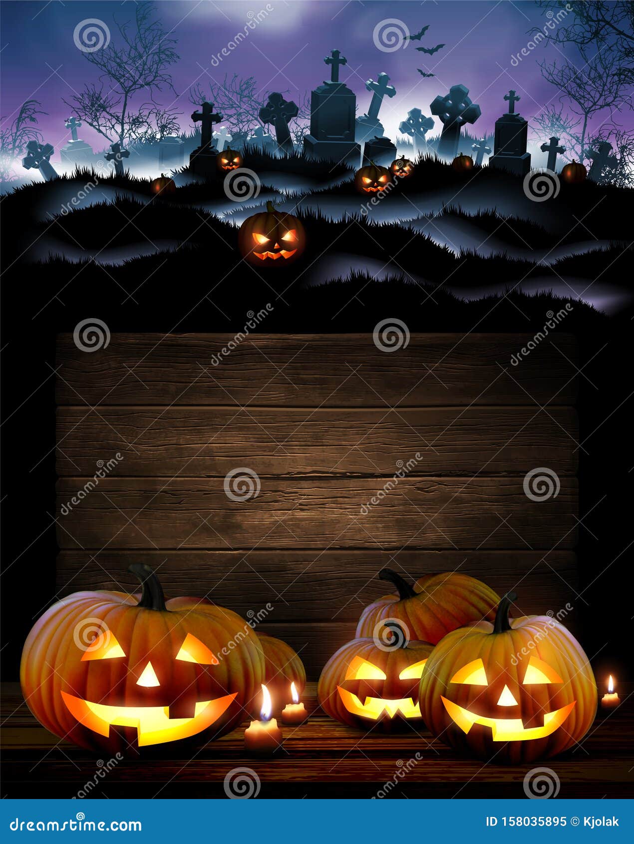 Halloween Night Background with a Cemetery and Pumpkins Hand Drawing Cartoon  Illustration Stock Illustration - Illustration of pumpkin, holiday:  158035895