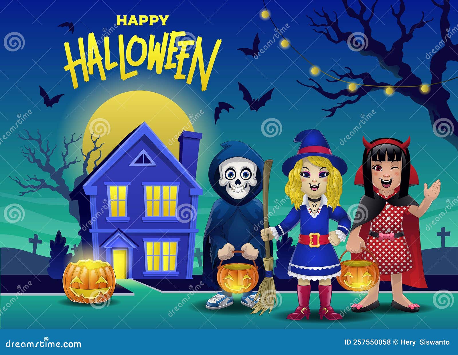 Halloween Night Neighborhood Stock Vector Illustration of house, evil