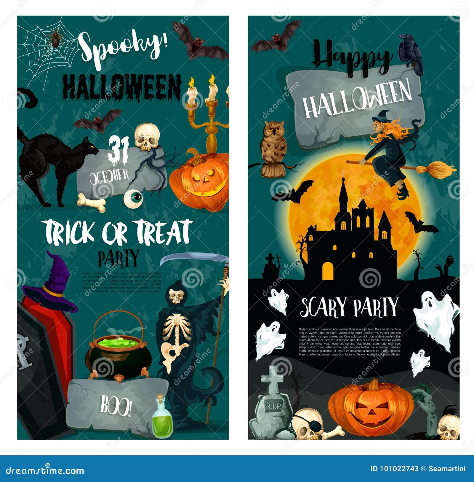 Halloween Night Trick or Treat Party Poster Design Stock Vector ...