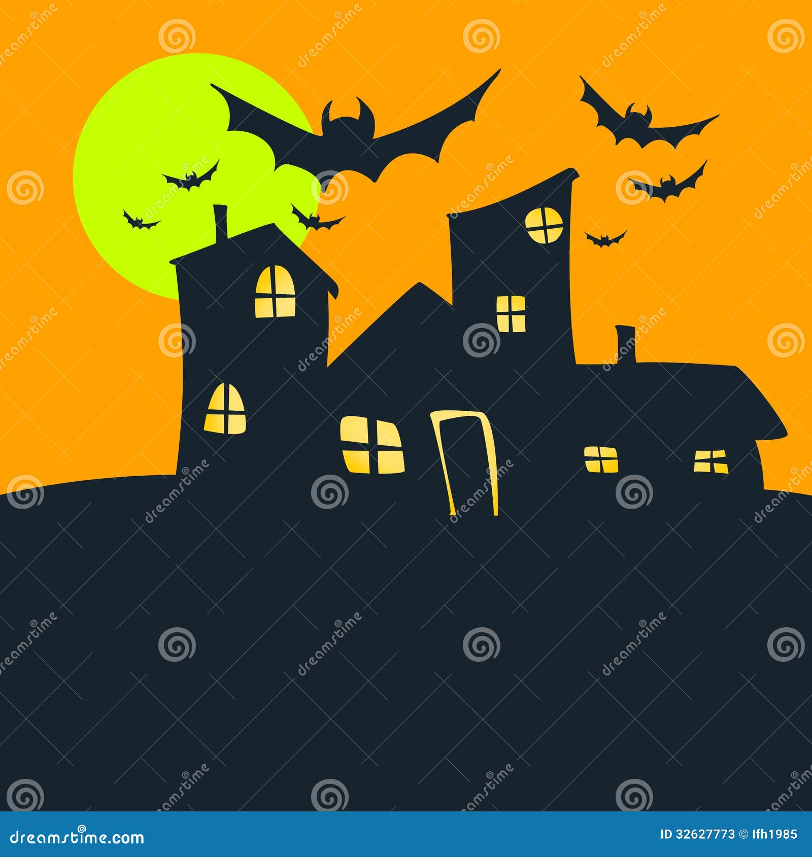 Halloween Old House Orange Sky and Moon Stock Illustration - Illustration  of cemetery, backgrounds: 32627773