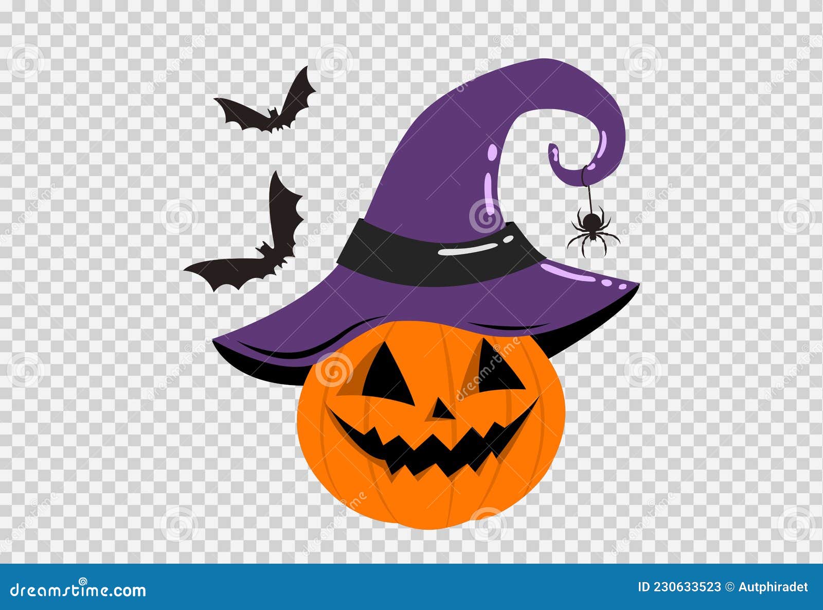 Halloween Party Background with Scary Pumpkin Wears Witches Hat Smiling  with Bat,spider Isolated on Png or Transparent, Blank Stock Vector -  Illustration of evil, fear: 230633523