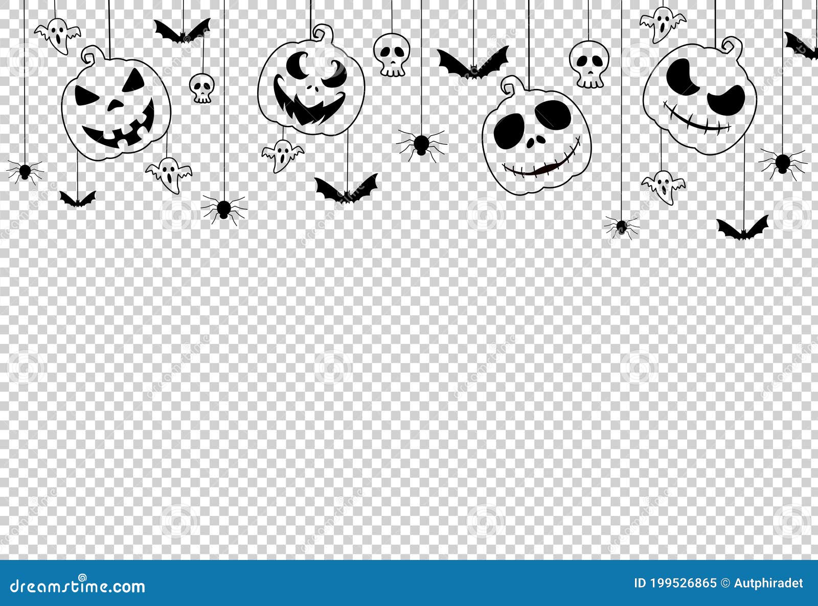 Halloween Party Banner with Scary Pumpkin Face , Bats, Spiders, Hanging  from Top on on Png or Transparent Background, Space for Stock Vector -  Illustration of greeting, ghost: 199526865