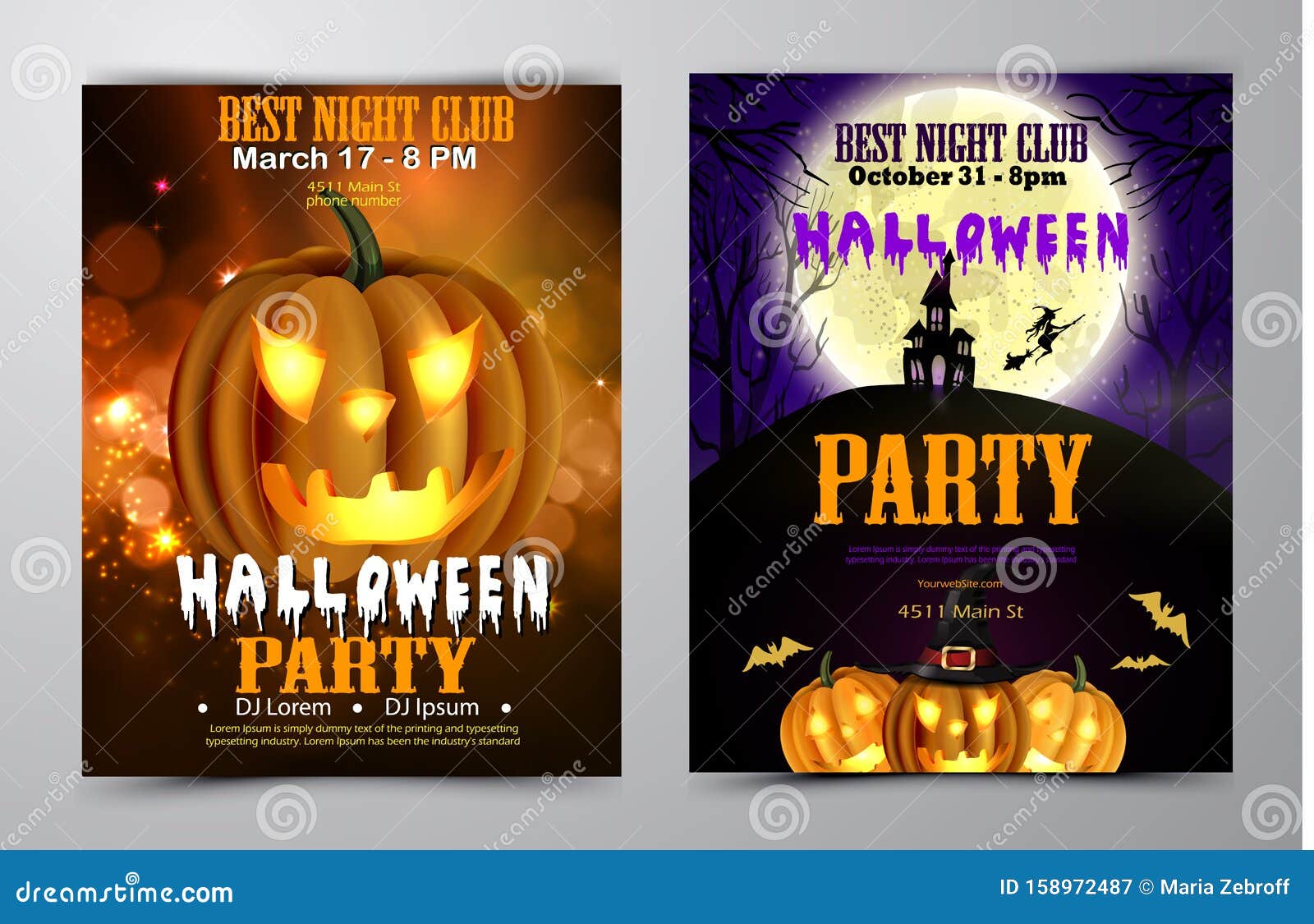 Halloween Party Flyer Set Vector Stock Vector - Illustration of holiday ...