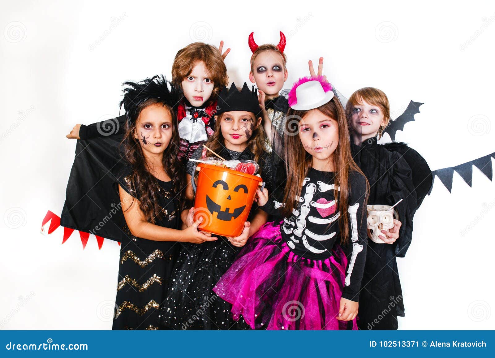 Halloween Party. Funny Kids in Carnival Costumes Stock Image - Image of ...