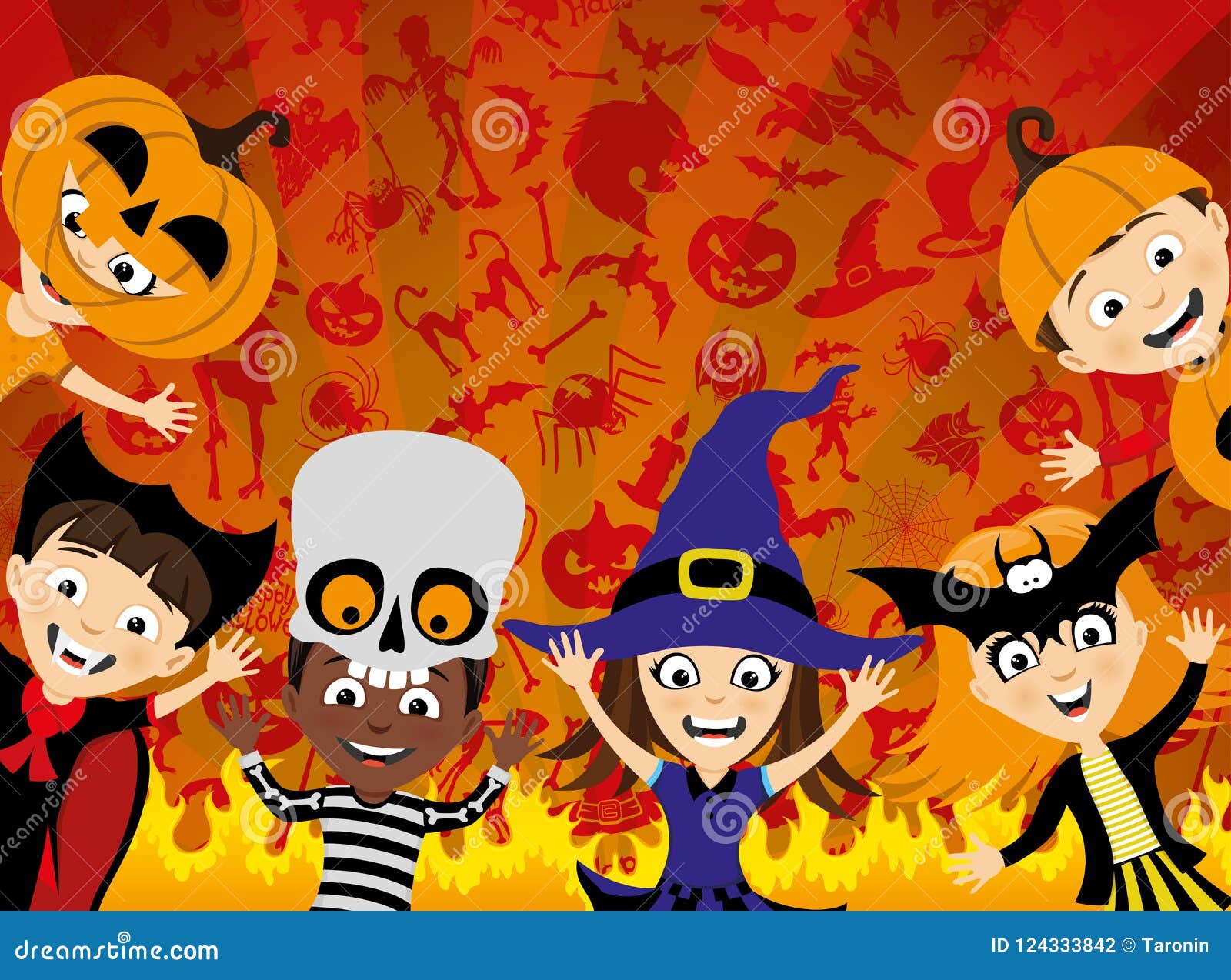 Halloween Party and a Group of Children. Stock Vector - Illustration of ...