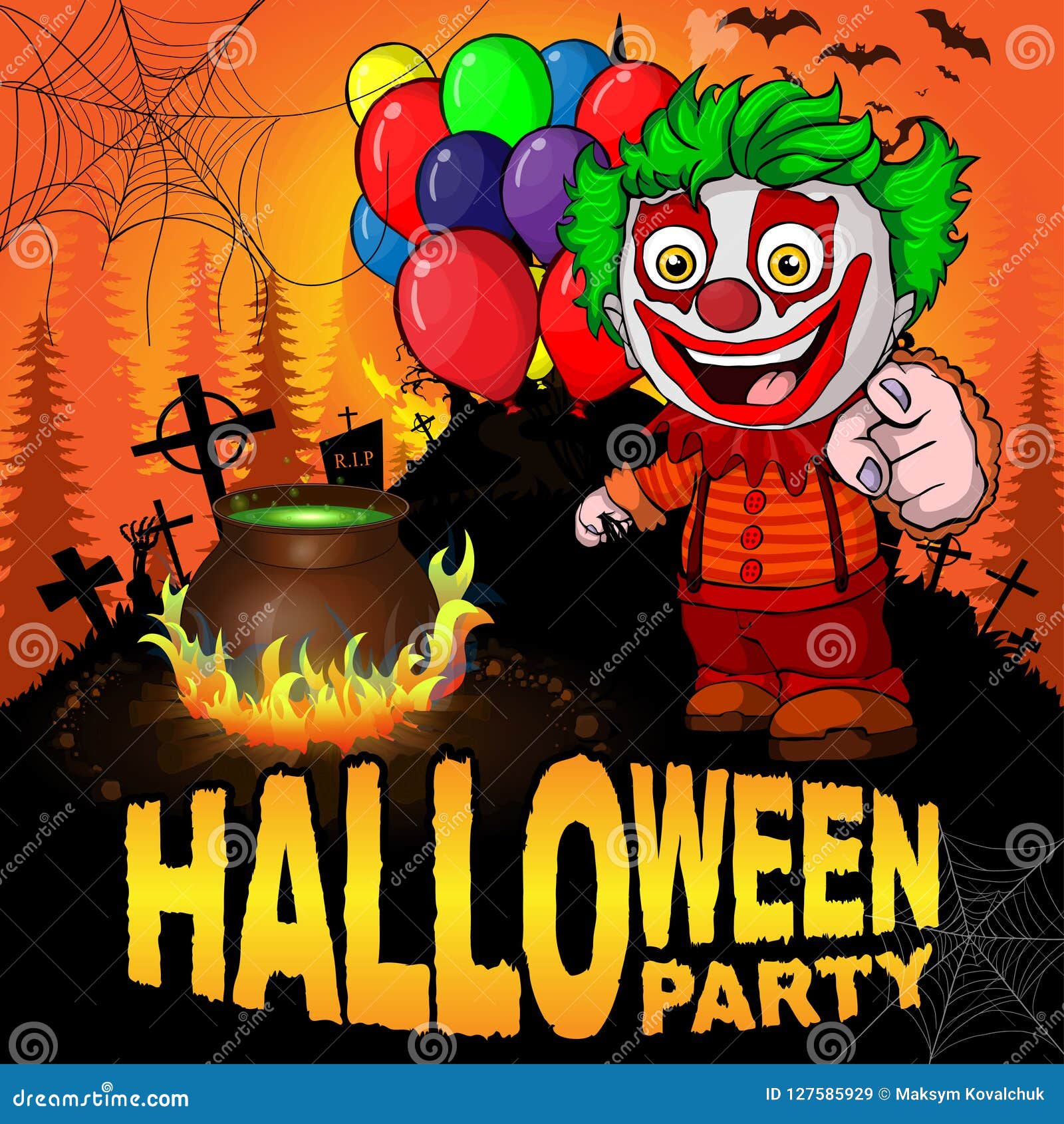 halloween party poster with with clown stock vector