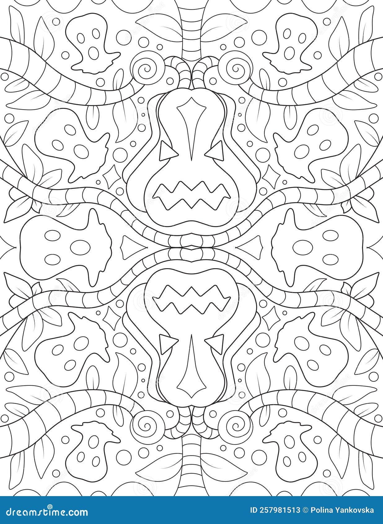 Halloween Pattern Coloring Page for Adult Stock Illustration