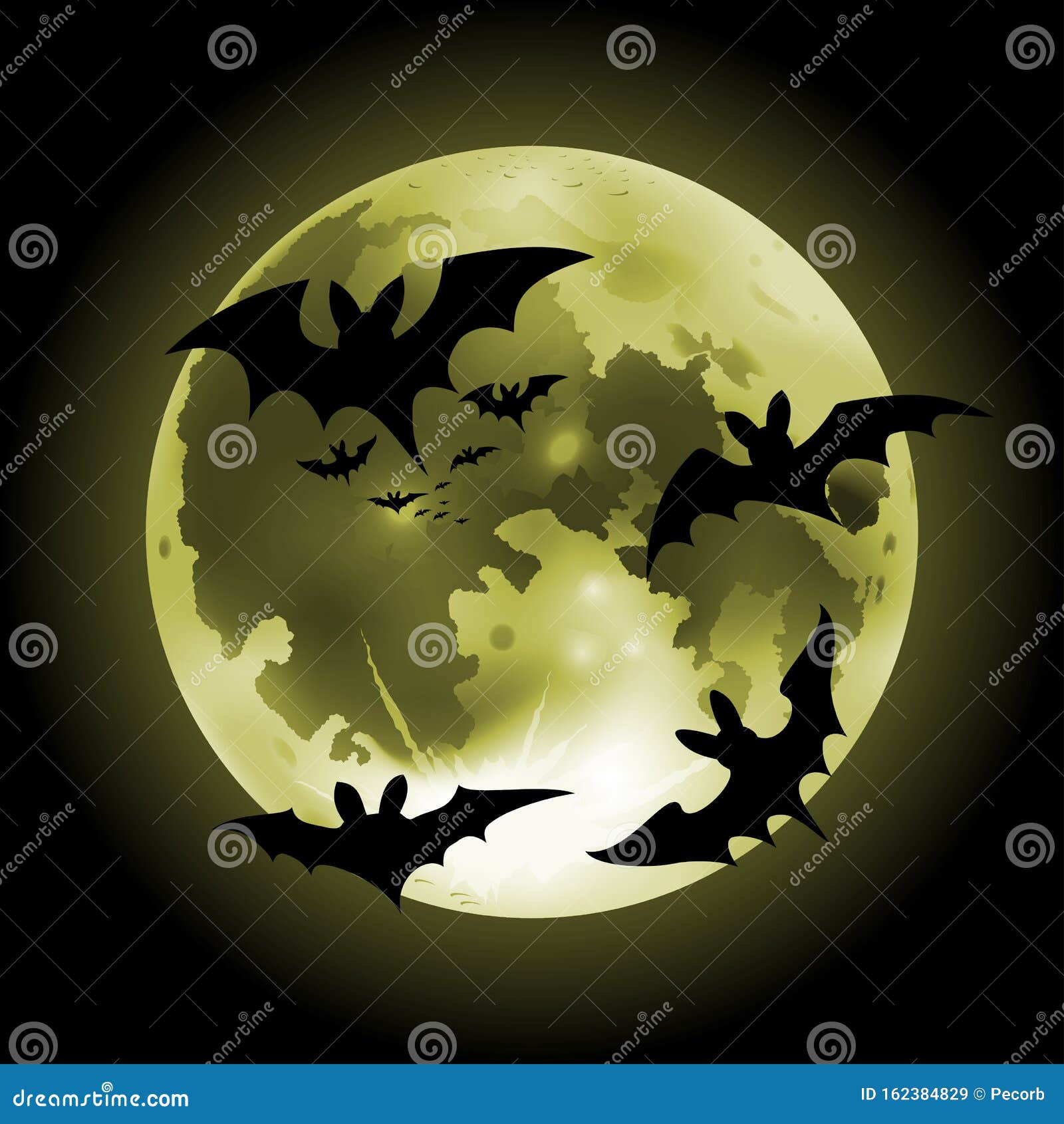 Halloween Pleine Lune Avec Chauve-souris Illustration de Vecteur -  Illustration du horreur, complètement: 162384829