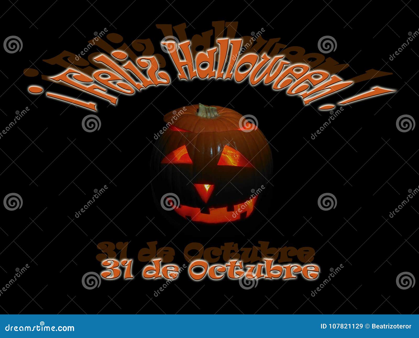 happy halloween poster with pumpkin, spanish