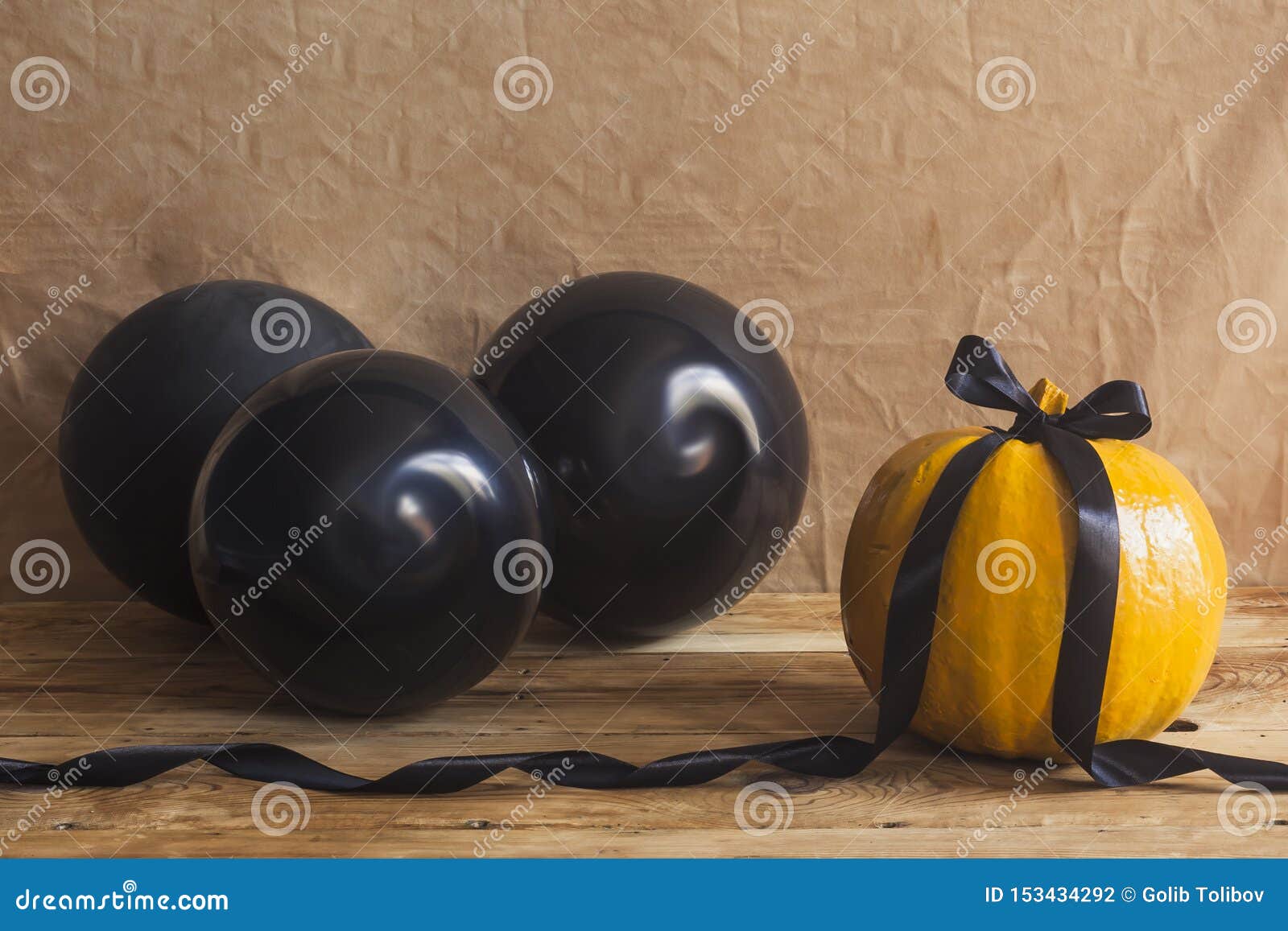 Halloween Pumpkin and Air Balloons on the Table Stock Photo - Image of ...