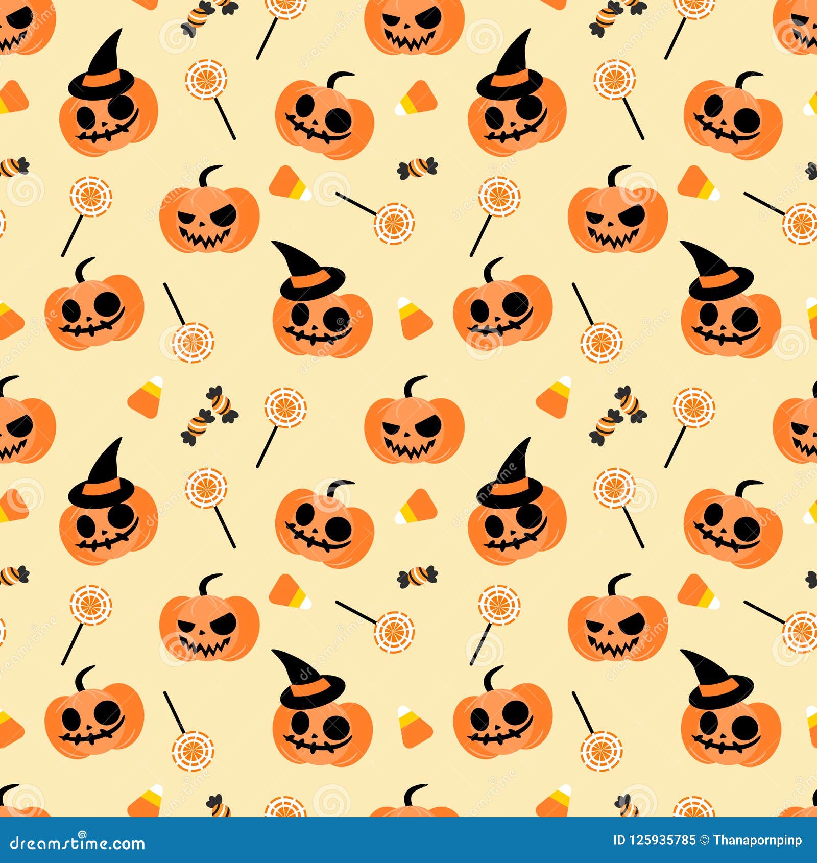 Halloween Pumpkin and Candy Seamless Pattern. Stock Vector ...