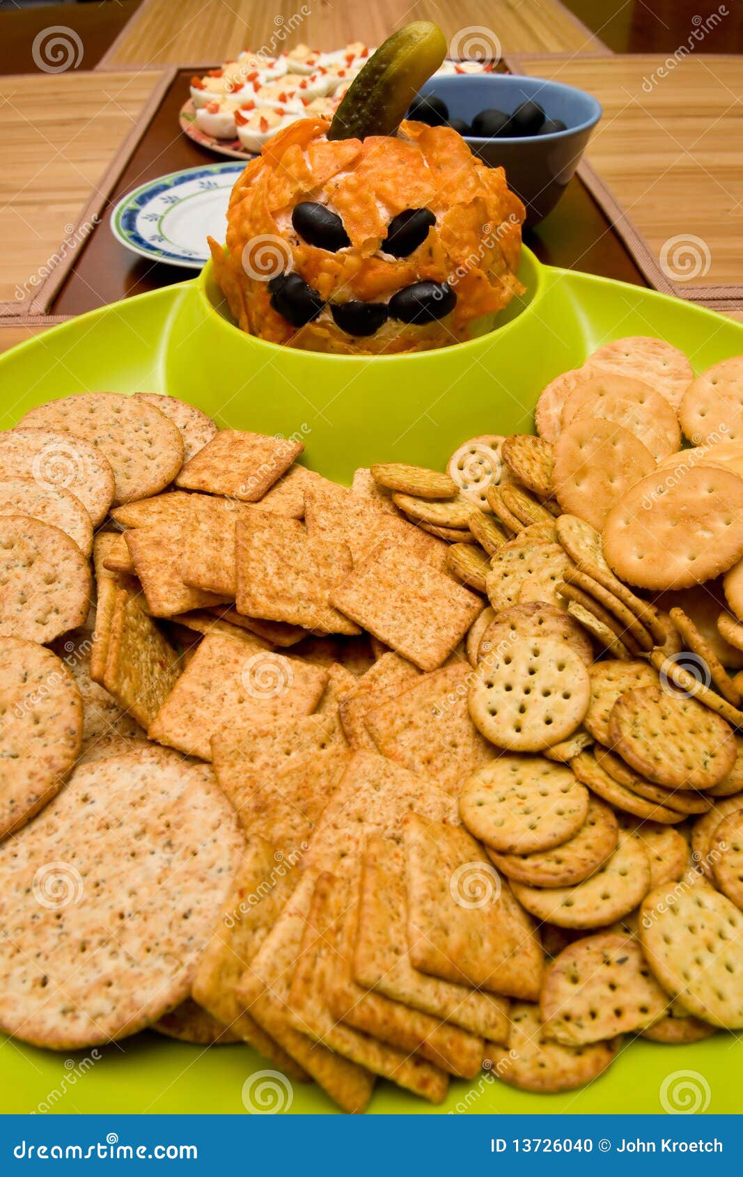 Halloween Pumpkin Cheese Ball with Crackers Stock Photo Image of