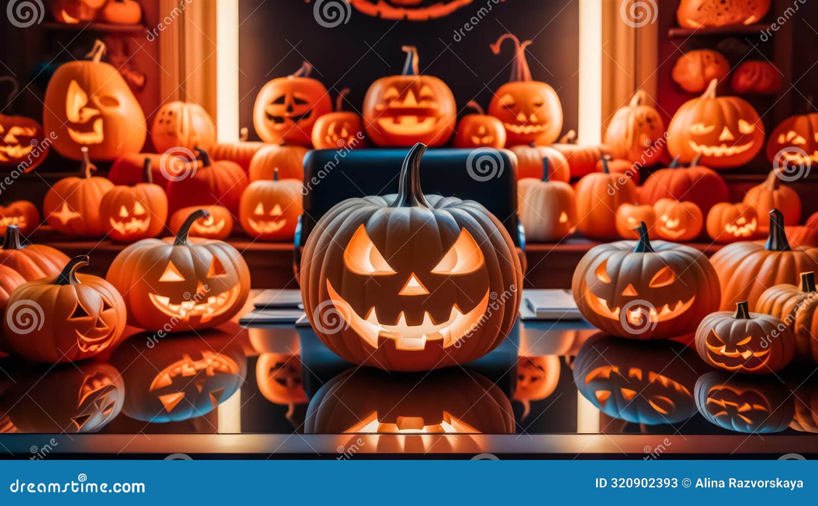 halloween pumpkin head jack lantern with burning candles. halloween koncept.