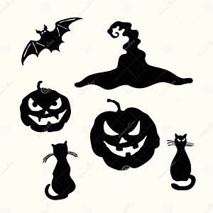 Halloween Pumpkin Lantern Black Cat Witch Hat Bat Stencil Stock Halloween Pumpkin Lantern Black Cat Witch Hat Bat Stencil Stock
