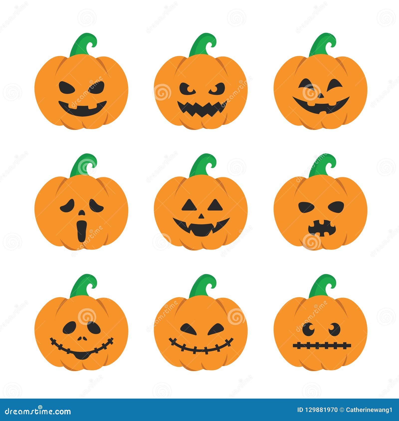 Halloween Pumpkin Set with Faces Stock Vector - Illustration of ...