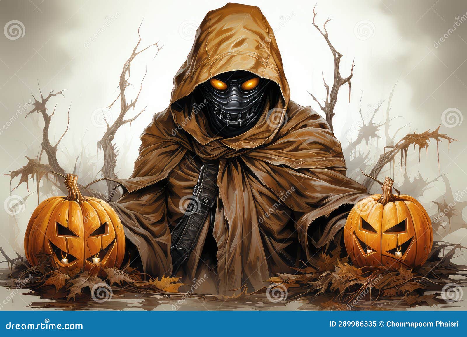 halloween pumpkin witch in a hood and mask, 3d  generative ai generative ai
