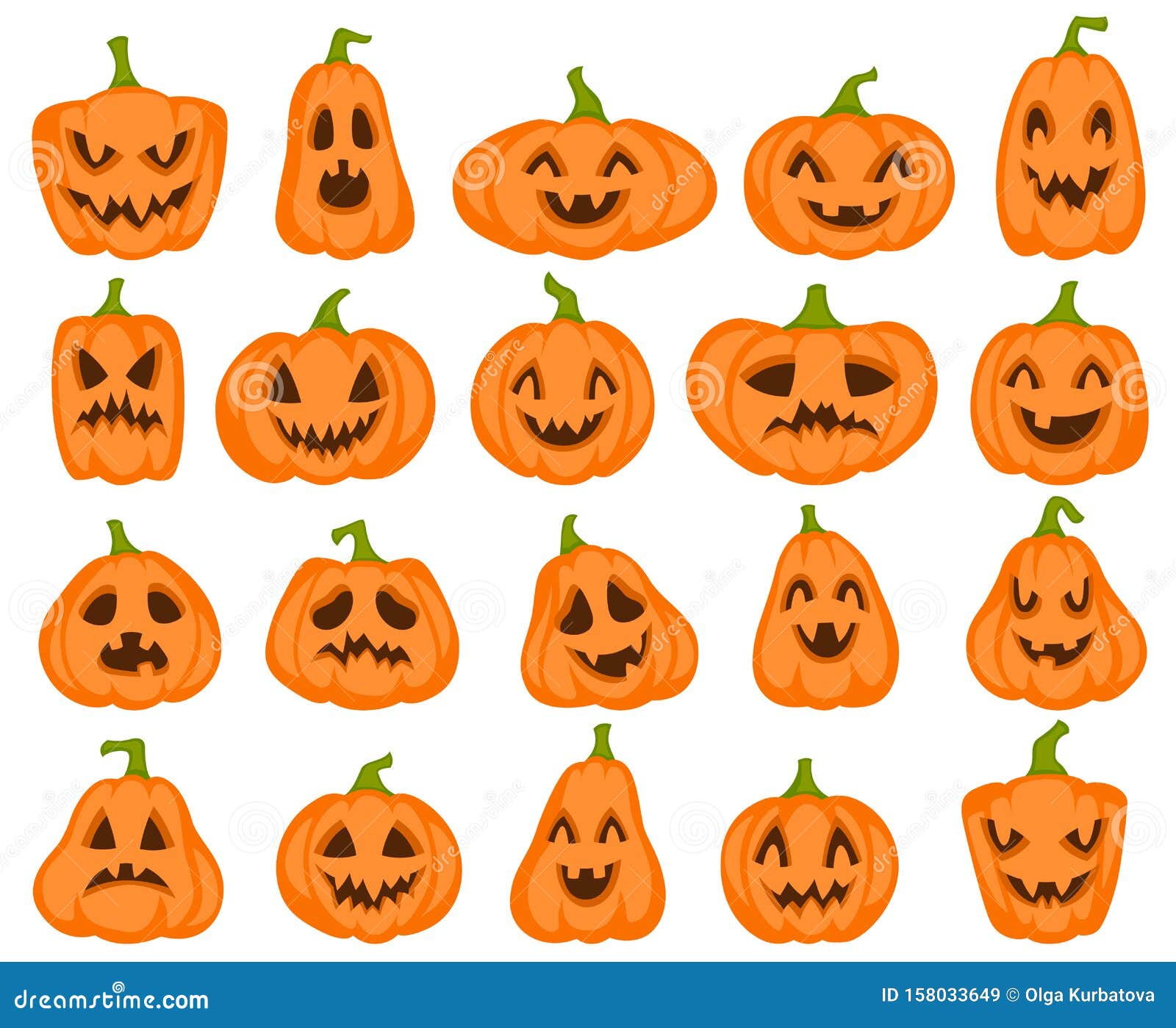 Halloween Pumpkins. Orange Pumpkin with Jack Lantern Characters. Spooky ...