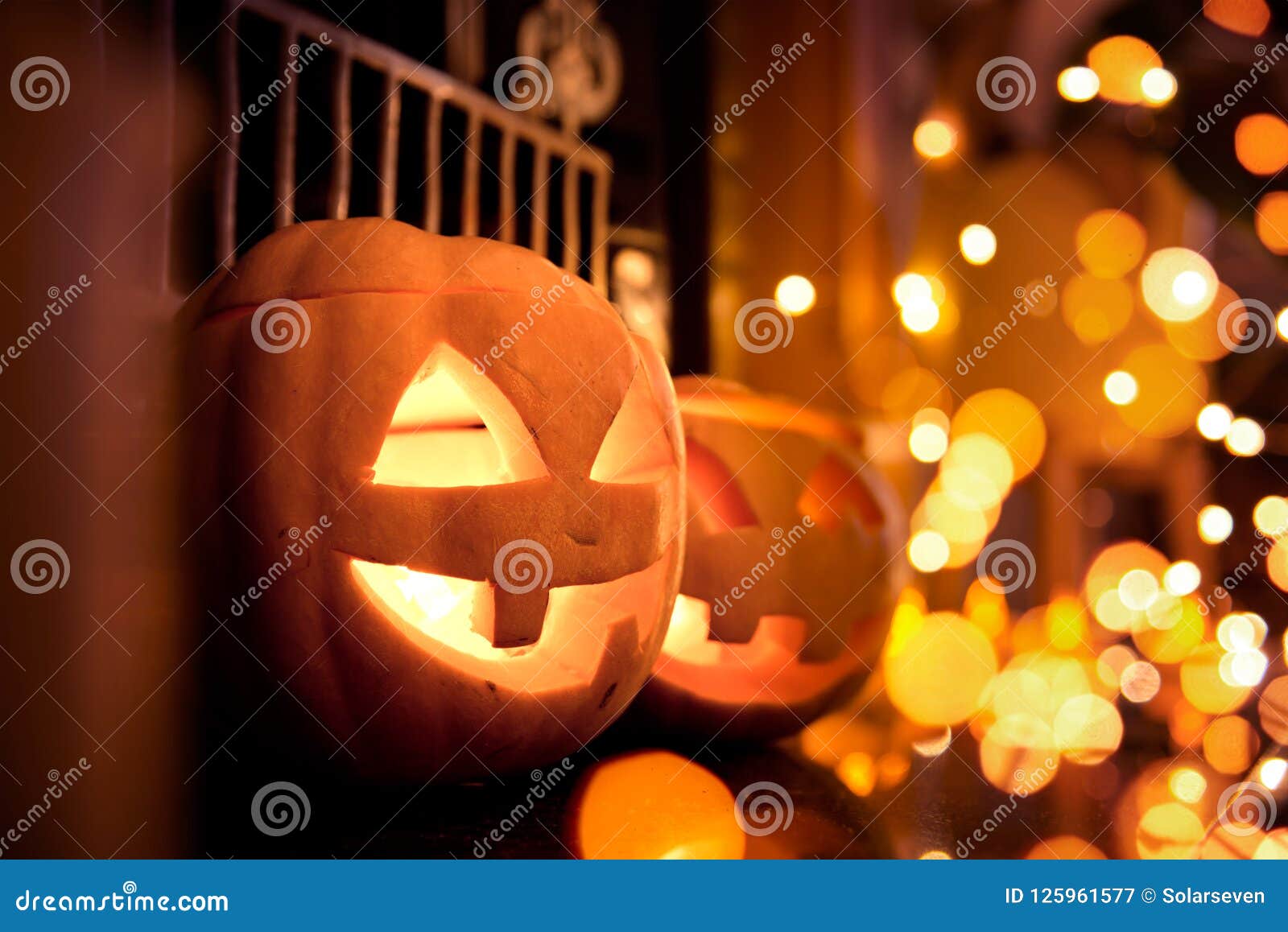 Halloween Pumpkins with Sparkling Lights Stock Image - Image of season ...