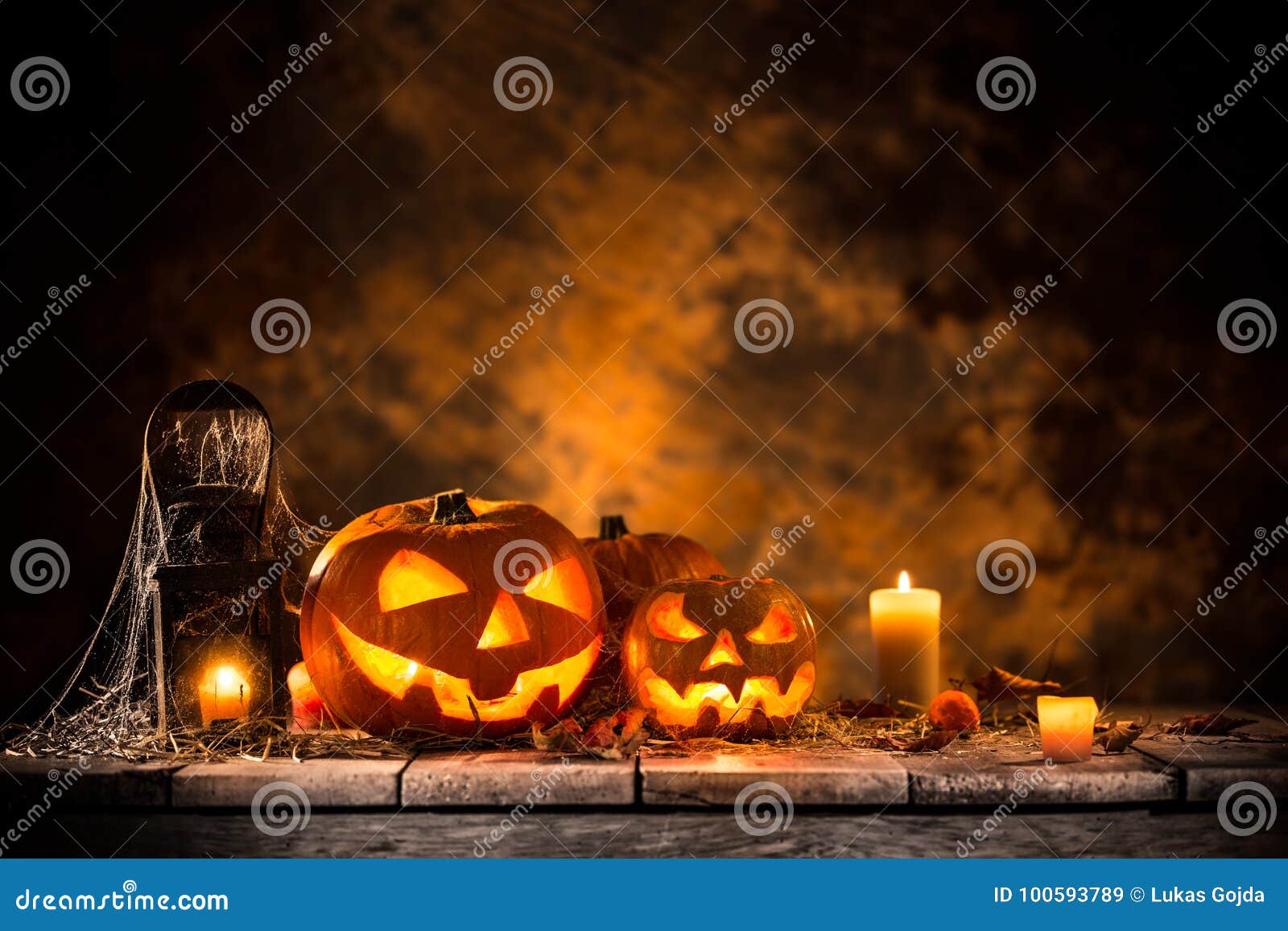 Halloween Pumpkins on Wooden Planks. Stock Image - Image of background ...