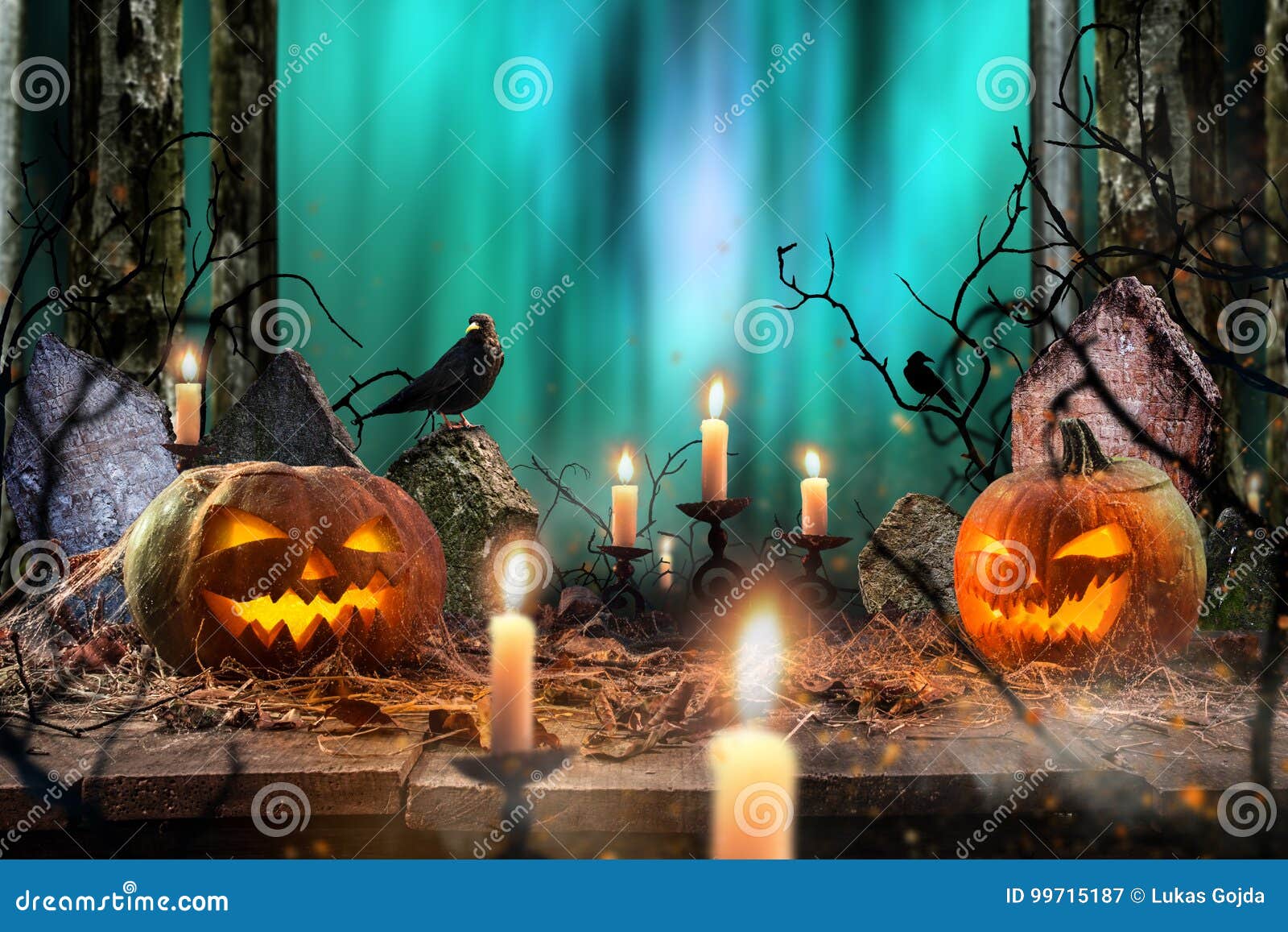 Halloween Pumpkins on Wooden Planks. Stock Image - Image of grave ...