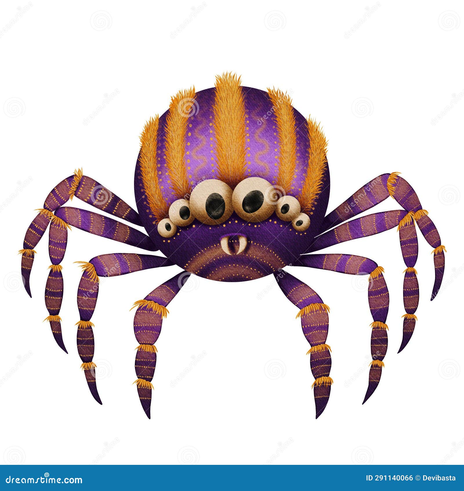 Halloween Purple Spider Wit Orange Fur and Ornaments Stock Illustration ...
