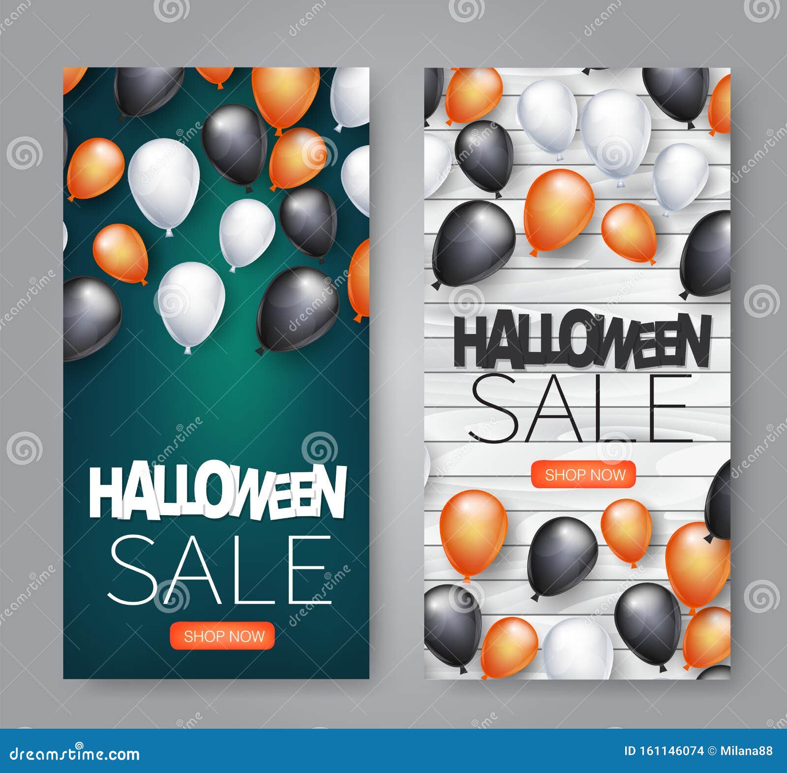 Halloween Sale Promotion Design Flyer Set Holiday Event Advertisement Vertical Banner With Black White And Orange Helium Balloo Stock Vector Illustration Of October Promo