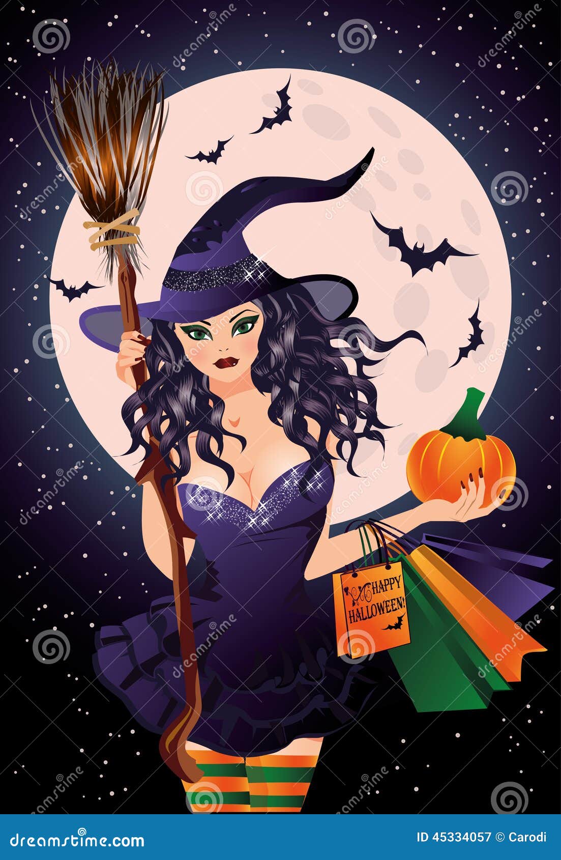 Halloween Sale Sexual Witch And Pumpkin Shopping Bags Stock Vector Illustration Of Night