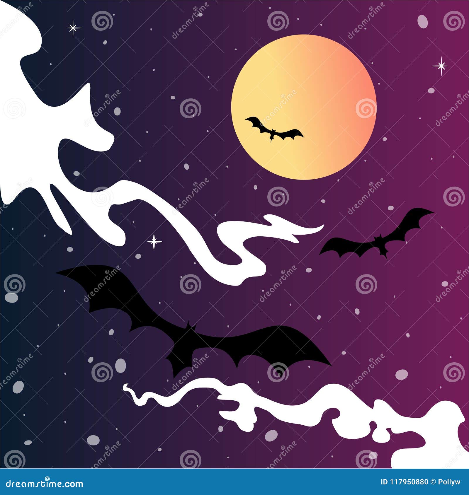 Halloween Scary Cartoon Cute Sky Moon and Bats Stock Vector - Illustration  of moon, realistic: 117950880