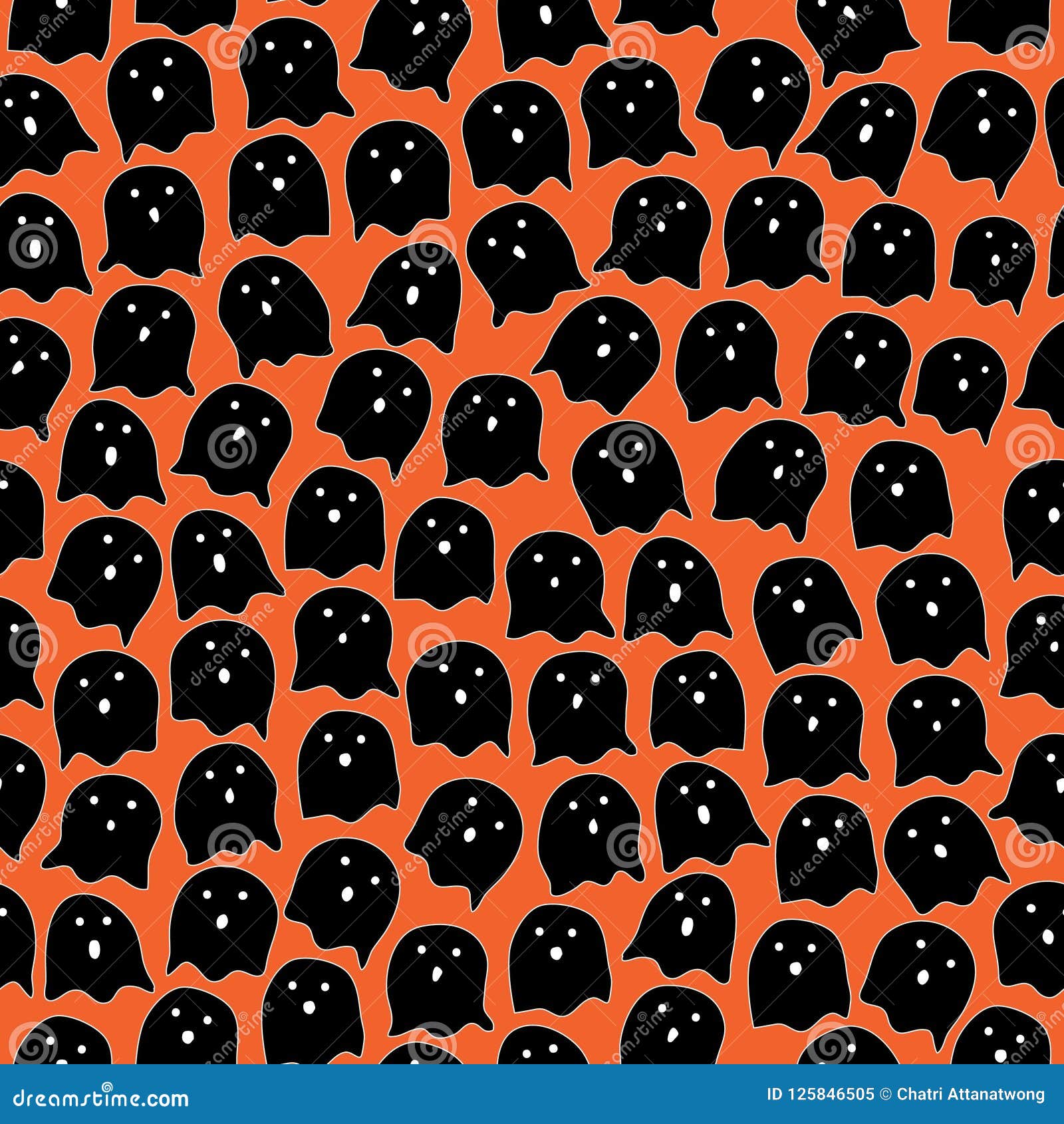 Halloween Seamless Pattern Black Ghost and Orange Background Cartoon ...