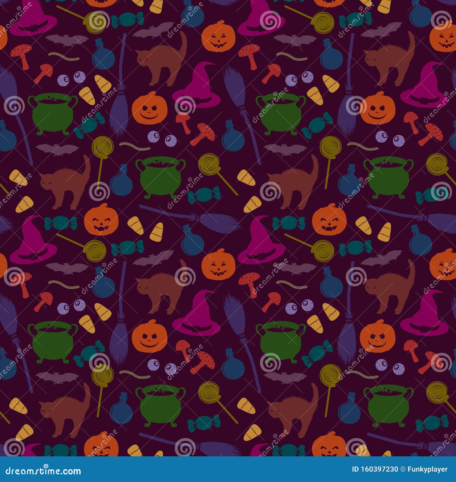 Halloween Seamless Pattern. Holiday Related Objects. Witches Accessory ...