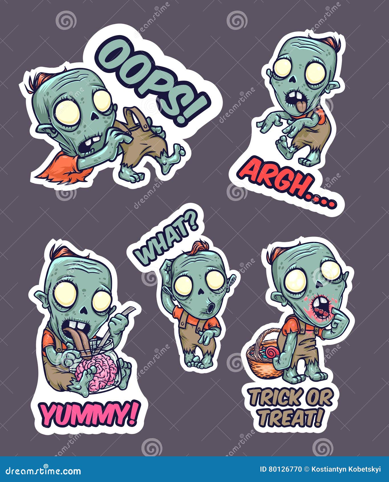 Halloween Set of Stickers with Zombie Stock Vector Illustration of