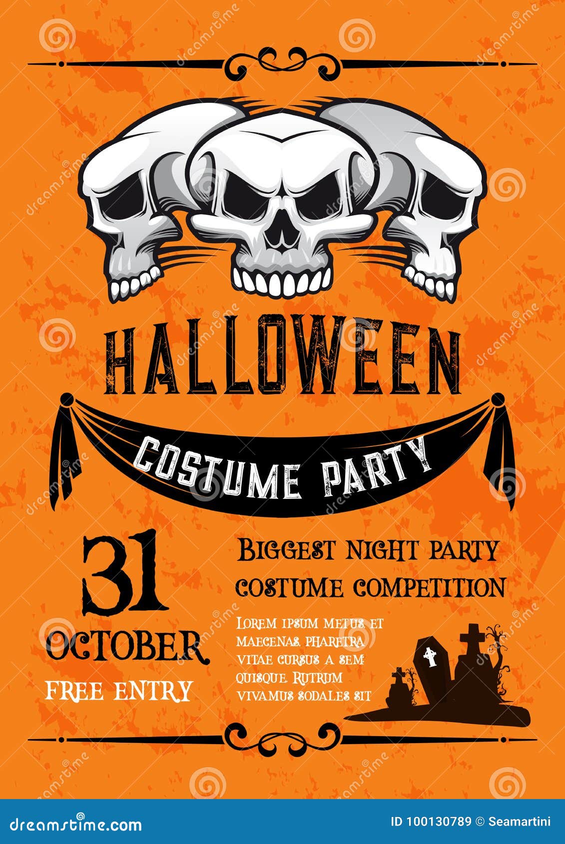 Halloween Skull Banner for Costume Party Template Stock Vector Pertaining To Halloween Costume Party Flyer Templates