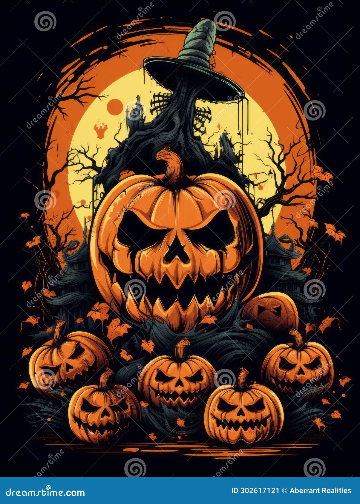 a halloween t - shirt with pumpkins and a witch