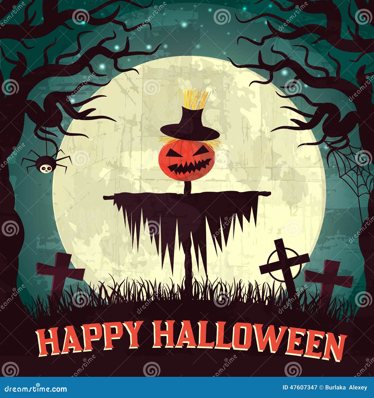 Halloween Time Background Concept in Retro Style. Stock Vector