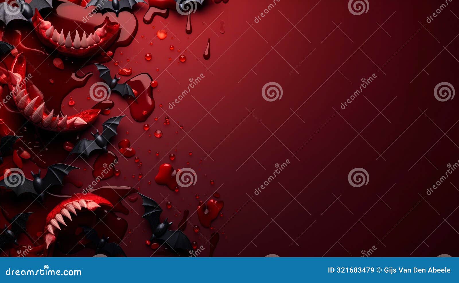 halloween vampire fangs and bats on red background 3d rendering