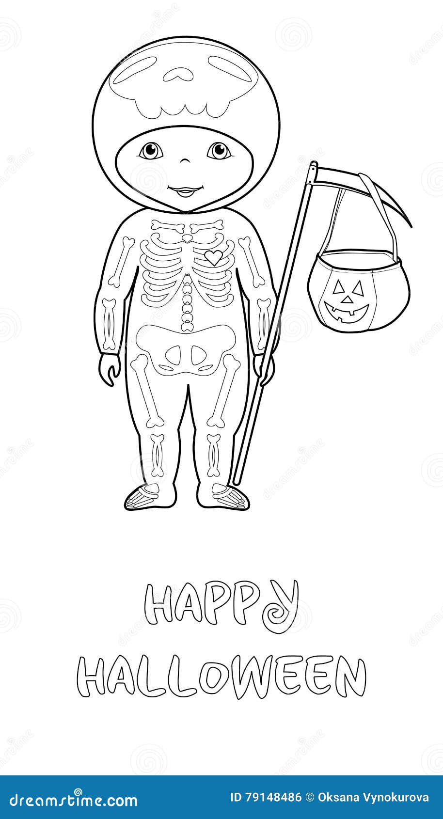 Halloween Vector Coloring Page With Cute Skeleton Stock ...