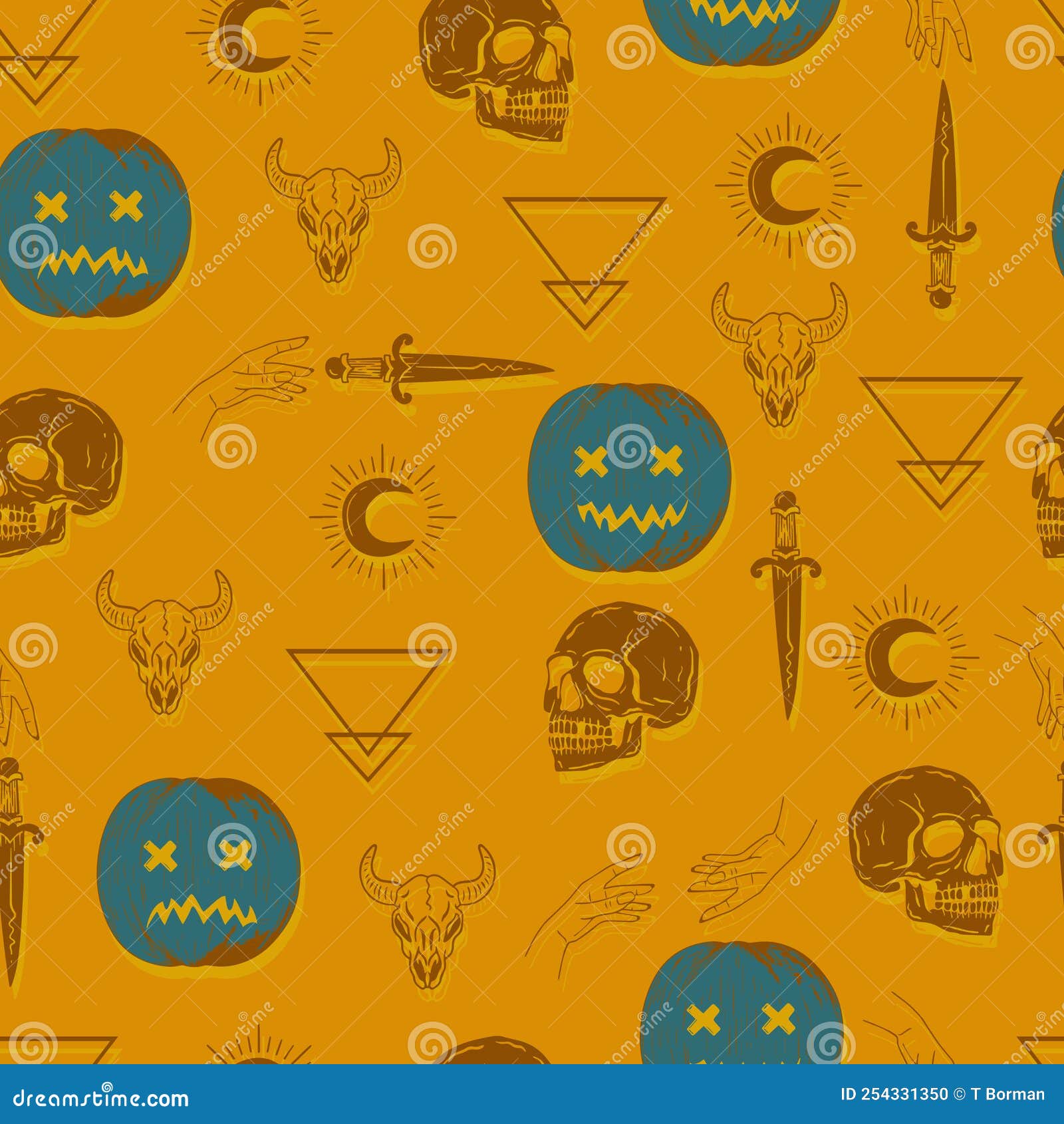 Halloween Vector Seamless Pattern Witchcraft Drawing Stock Vector
