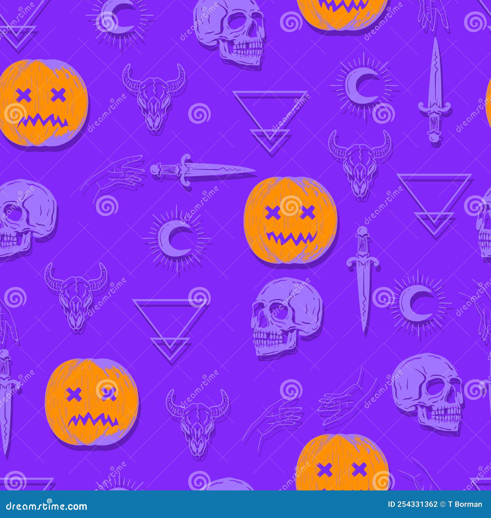 Halloween Vector Seamless Pattern Witchcraft Drawing Stock Vector