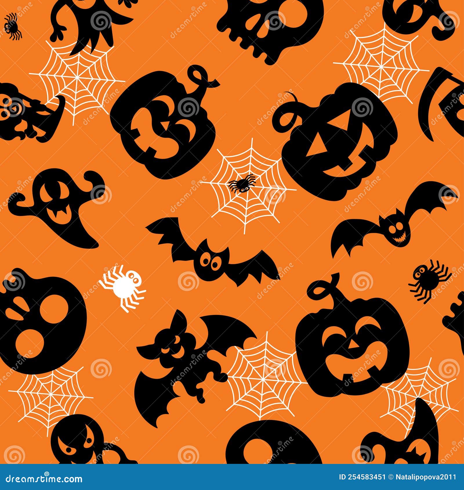 halloween  set. pumpkin, bat, ghost. simple seamless pattern