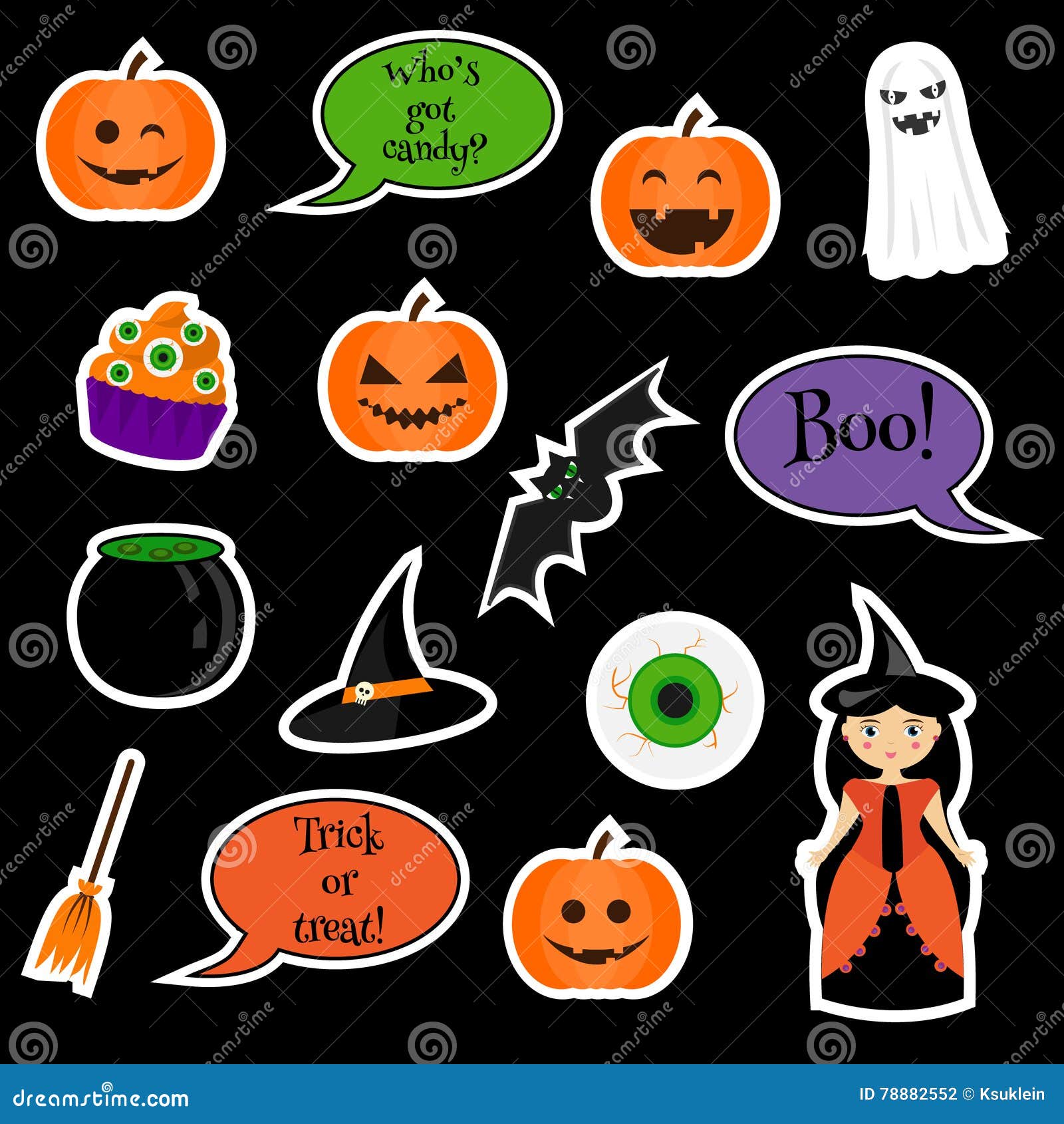 Halloween Vector Stickers Isolated on Black Stock Vector - Illustration ...